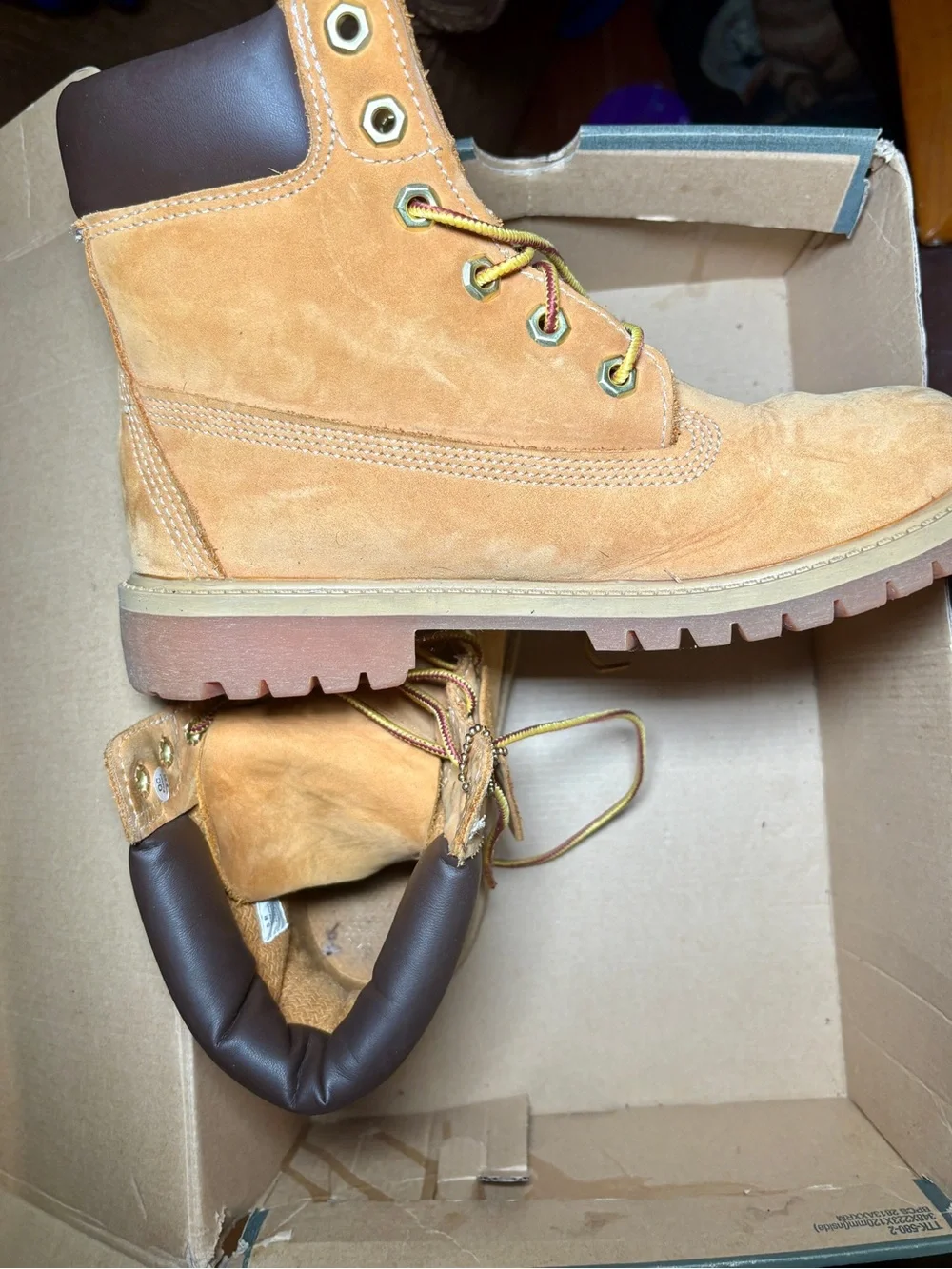 Timberland Wheat Suede Work Boots with Dark Brown Collar